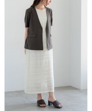 Te chichi 麻調Yカラージャケット チャコールグレー