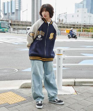 WEGO 【ユニセックス着用ITEM/MLサイズ展開】ジャガードニットスタジャン ネイビー