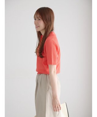 Te chichi 【マシンウォッシャブル】パール釦メッシュニットポロ オレンジ
