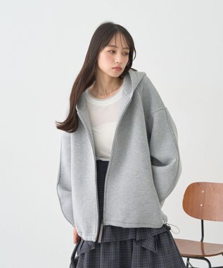 earth music&ecology 【軽量】ダンボールニットフーディーブルゾン Gray Mixture