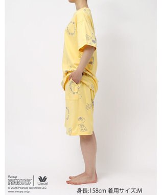 WACOAL PEANUTS パジャマ 5分袖 半袖 5分丈 オーガニックコットン100%(本体) レディース FDT169 /ワコール イエロー
