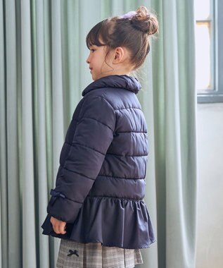 ANY KIDS 【フード取り外し/洗濯機可能】中綿フリル リボンコート ネイビー