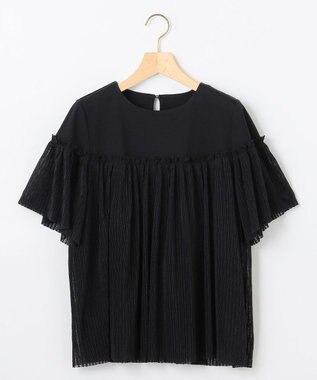 組曲 S プリーツコンビ5分袖 カットソー ブラック系