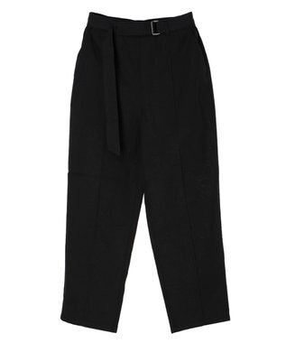 Green Parks 綿麻混バックルベルト付テーパードパンツ Black