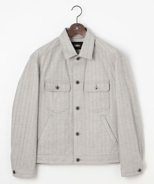 JOSEPH ABBOUD 【イタリア素材/ストレッチ】ヘリンボンモールスキンワーク ジャケット ライトグレー系
