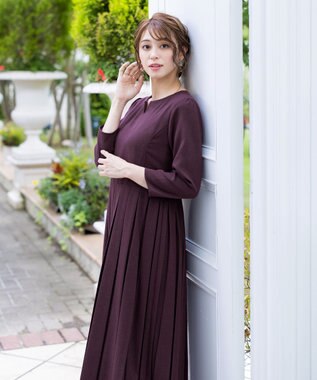 Tiaclasse 【洗える】プリーツワンピース ワイン