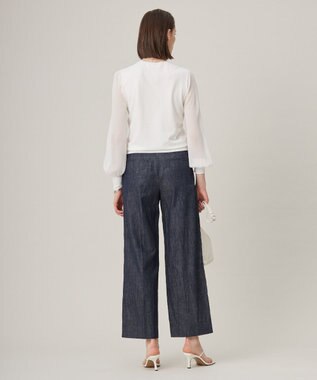 ICB 【洗える】 コットンリアクティブデニム ワイドストレートパンツ インディゴ系