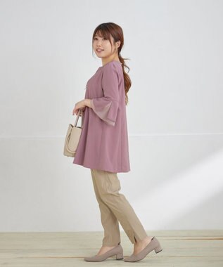 Tiaclasse L 【洗える】ストレッチサイドラインパンツ ベージュ