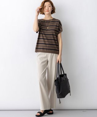 23区 リネンレーヨンストレッチ ワイドパンツ ベージュ系