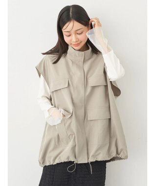 earth music&ecology ミリタリースタンドカラーベスト Light Khaki