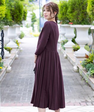 Tiaclasse 【洗える】プリーツワンピース ワイン