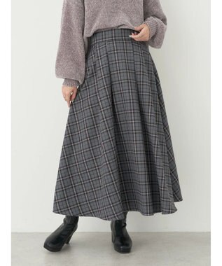 earth music&ecology チェックフレアスカート Check Gray