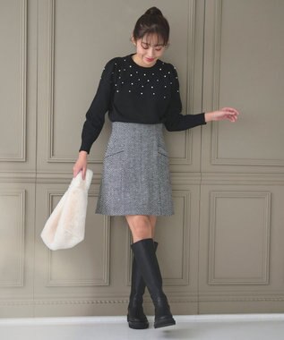 Feroux 【古畑星夏さん着用】ヘリンボンハイウエストミディ スカート ホワイト系2