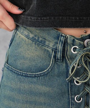 WEGO レースアップデニムパンツ デニム中濃加工色