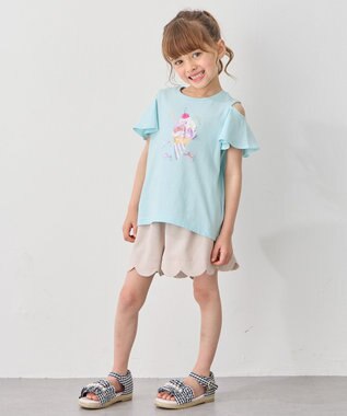 ANY KIDS 接触冷感 しろくま オフショルダー Tシャツ ライトブルー×アイス