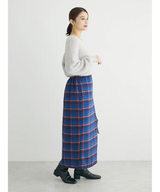 Green Parks シャギーチェックスカート Navy