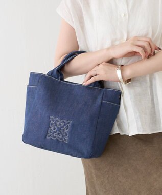 russet 【刺繍モノグラム】デニム2WAYトートバッグ(CE-1772)