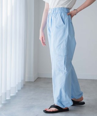 WEGO 【ウエストゴム】ナイロンイージーワイドカーゴパンツ サックス