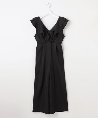 Feroux フリルデザイン サロペット パンツ ブラック系