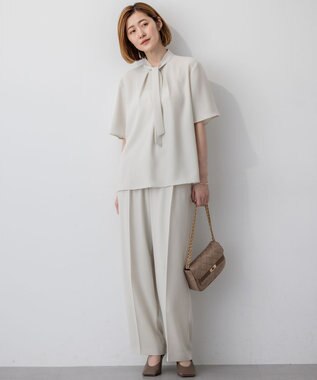 23区 【接触冷感/UVカット/吸水速乾】ストレッチジョーゼット ワイド パンツ ベージュ系