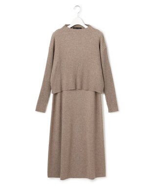23区 L 【洗える】レイヤードニットツイン ワンピース ブラウン系