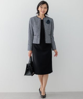 23区 【セットアップ対応】シャインツイードストレッチ ノーカラー ジャケット ブラック系2