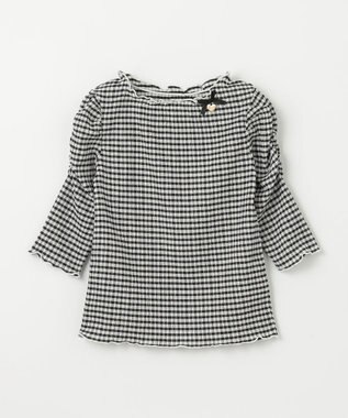 ANY KIDS シアー ギンガム 七分袖 Tシャツ ブラック