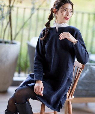 Tiaclasse 【洗える】裏起毛チュニック ネイビー