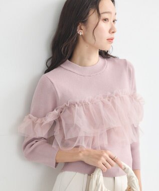 earth music&ecology 胸元チュールドッキングニットプルオーバー