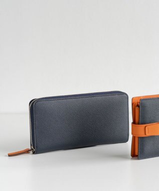 Atelier nuu 日本製 本革 バイカラーnoble 二つ折れウォレット ネイビー×オレンジ