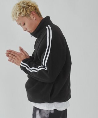 WEGO フリース　ワンポイントハーフZIPプルオーバー ブラック