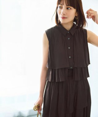 組曲 【入江未悠さんコラボ】ギャザーライトデシンティアード ブラウス チョコレートブラウン系