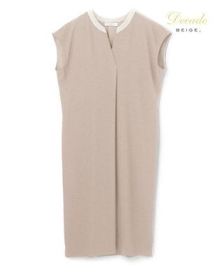 BEIGE， 【セットアップ対応】CINDY / 配色ネック フレンチドレス Taupe x White