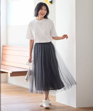 ANY 【ウエストゴム】シャイニーチュールスカート チャコール