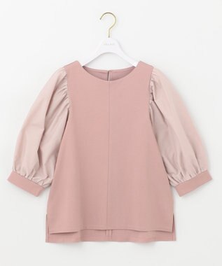 ANY SIS パフスリーブ異素材コンビ プルオーバー スモーキーピンク