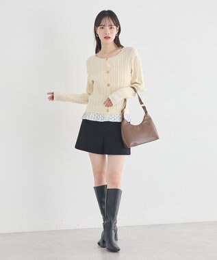 earth music&ecology 【予約】プリーツレイヤーケーブルニットカーディガン Ivory
