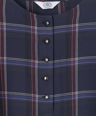 J.PRESS LADIES 【洗える】ハイツイストチェック ボートネック ブラウス ネイビー系3