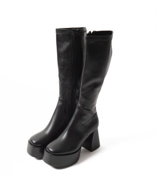 WEGO ストーム付きワイドヒールロングブーツ ブラック