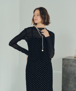 YECCA VECCA グリッタードットベロアオーバーキャミ Black