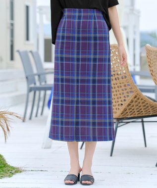 Tiaclasse 【洗える】カラミチェックスカート ブルー