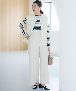 組曲 T/Rツイルストレッチ ワイドパンツ アイボリー系