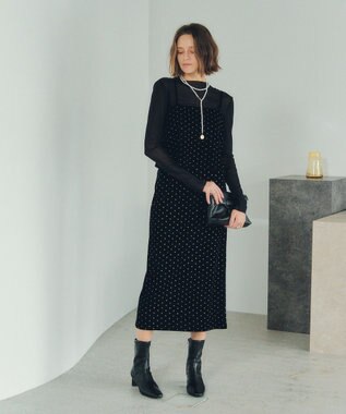 YECCA VECCA グリッタードットベロアオーバーキャミ Black