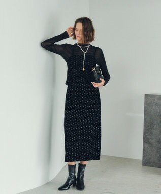 YECCA VECCA グリッタードットベロアオーバーキャミ Black