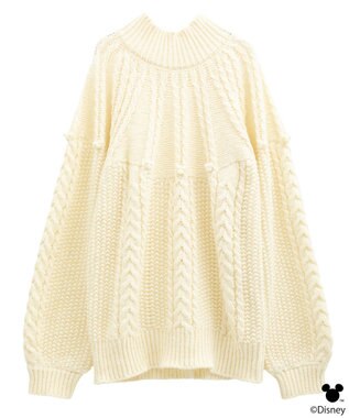 earth music&ecology 【予約】Disney/ポイントミッキーケーブルニット アイボリー