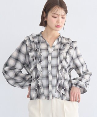 earth music&ecology フリルリボンブラウス Check