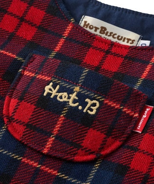 MIKI HOUSE HOT BISCUITS 【70-90cm】 チェック柄 オーバーオール 赤
