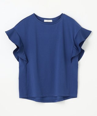 ANY 異素材コンビフリルスリーブプルオーバー ブルー