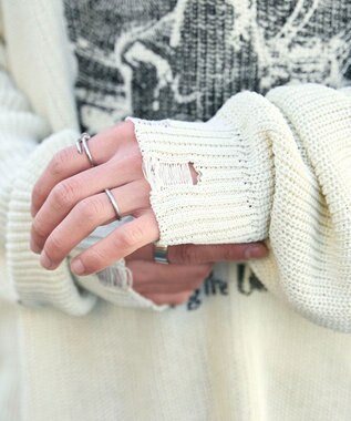 WEGO グラフィックダメージニットプルオーバー オフホワイト