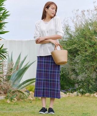 Tiaclasse 【洗える】カラミチェックスカート ブルー