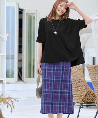 Tiaclasse 【洗える】カラミチェックスカート ブルー